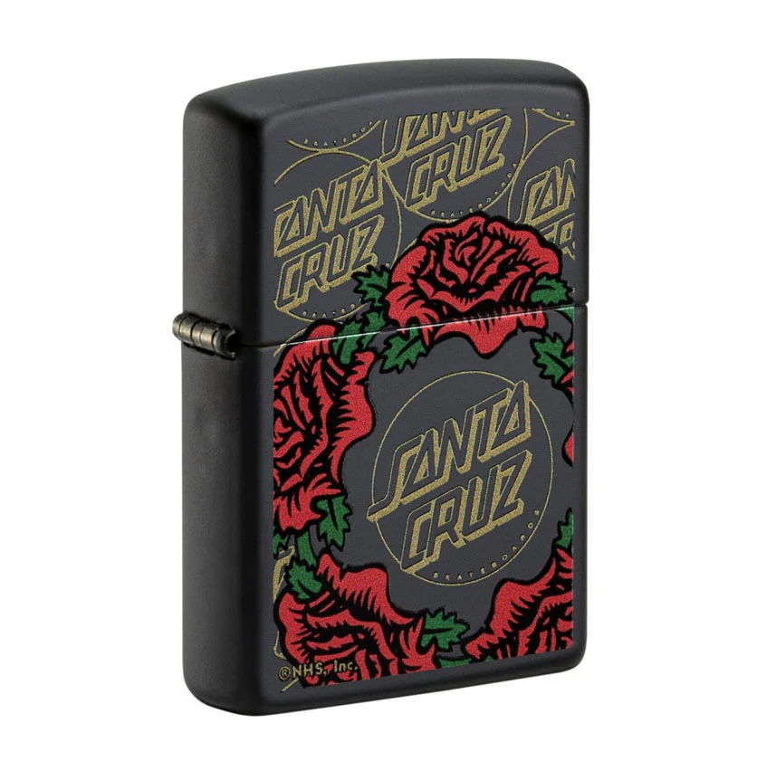 Santa Santa Cruz Skateboards Black Matte Roses Zippo Lighter
