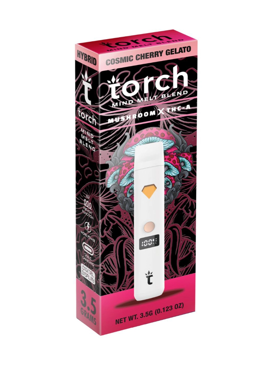 Magic Mushrooms Cosmic Cherry Gelato Torch Mind Melt Mushroom x THC-A Blend White Series Vape 3.5G