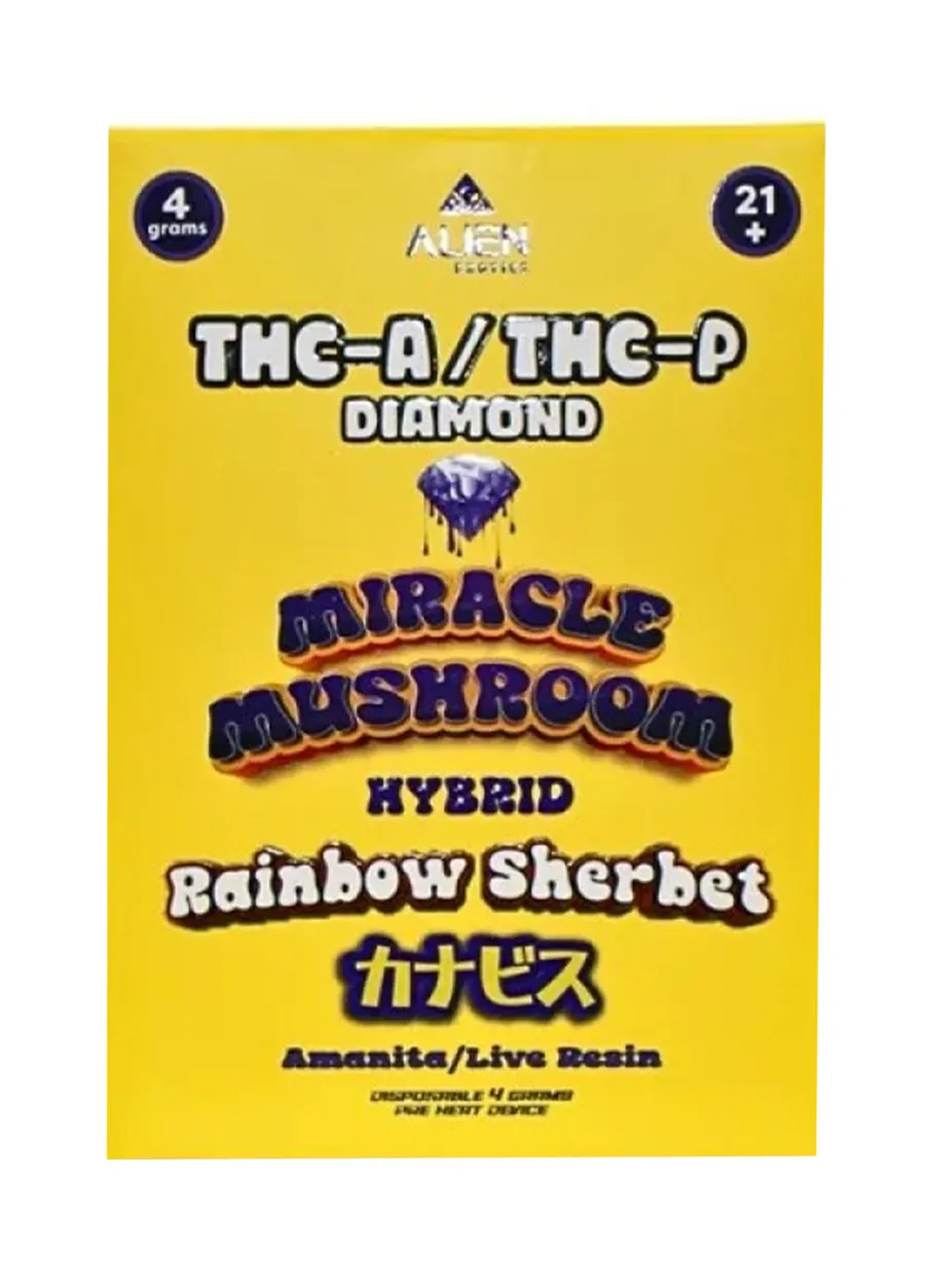 Magic Mushrooms Rainbow Sherbet Alien Exotics Miracle Mushroom THC-A x THC-P Blend Disposable Vape 4G