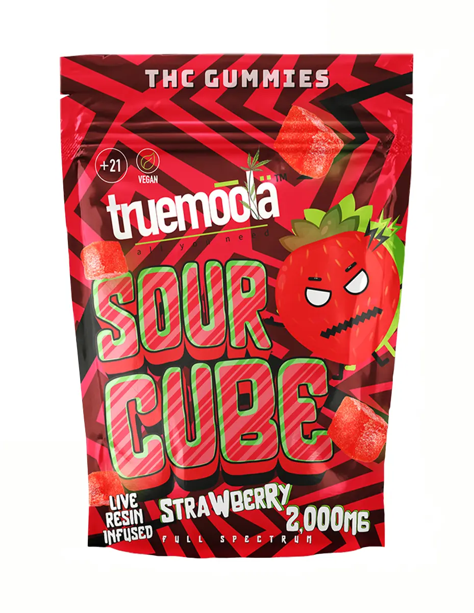 Magic Mushrooms Strawberry Truemoola Sour Cube Live Resin Infused THC Gummies 2000MG